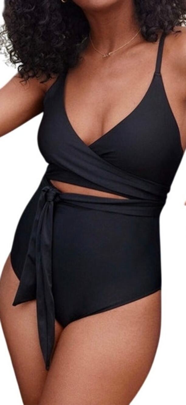 Aerie Wrap Tie One-Piece Swimsuit Black Full Coverage NWT Size Medium